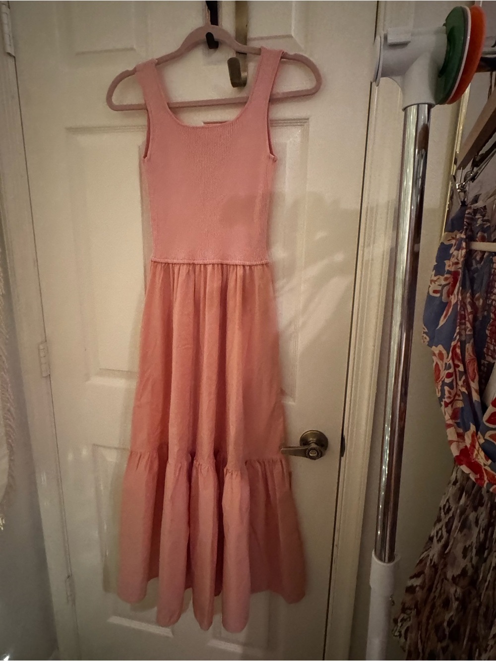 Elan Pink Maxi Dress Ribbed Knit Top Tiered Boho Coastal Sleeveless Size S - Picture 3 of 3